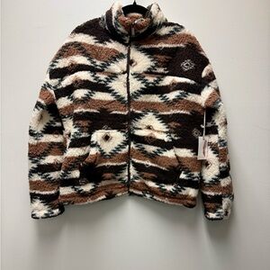 NWT Jessica Simpson Active Aztec Sherpa Fleece Jacket Brown /Cream | Size Medium